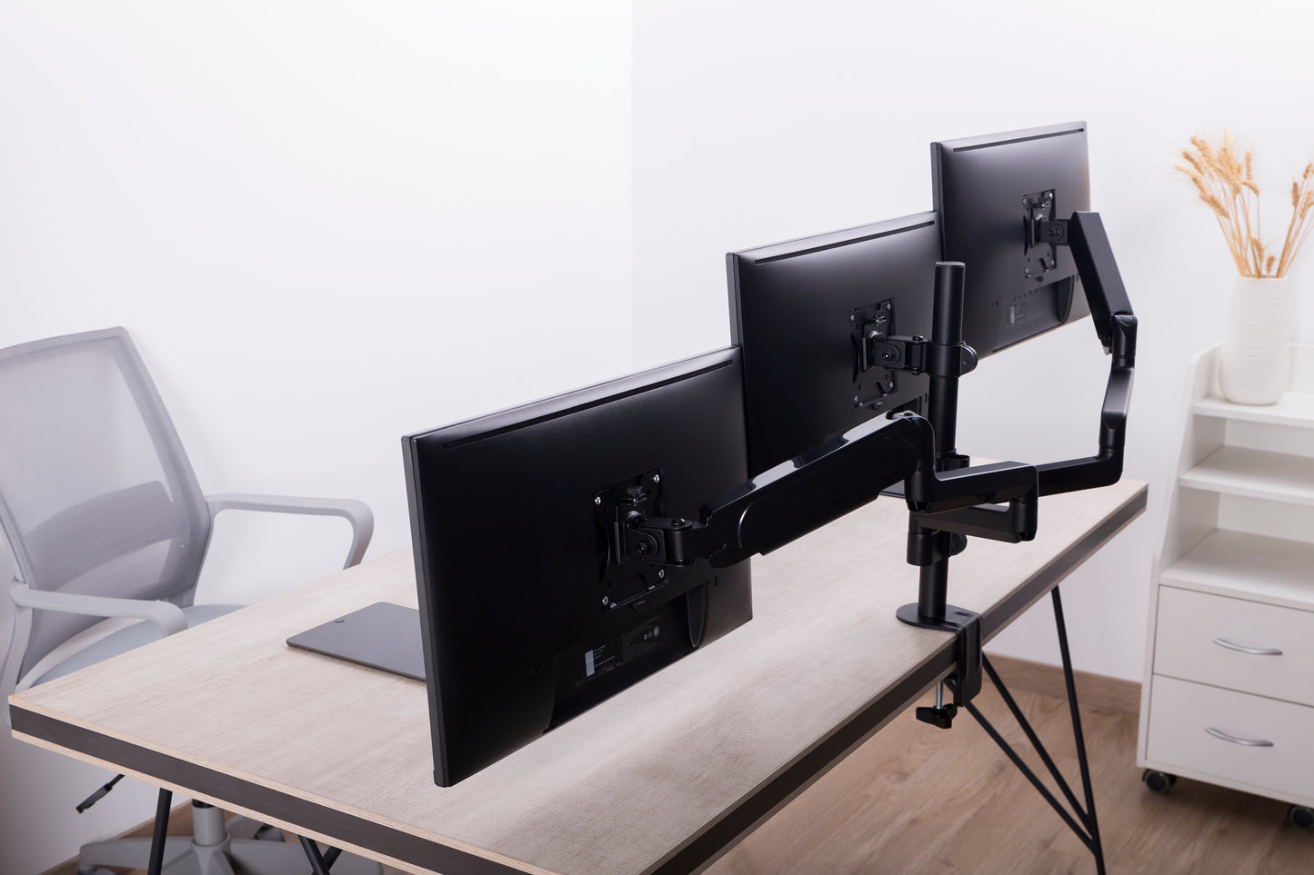 Triple Monitor Mount Arm Pole Height Adjustable Stand for Three Screens 17" - 27"