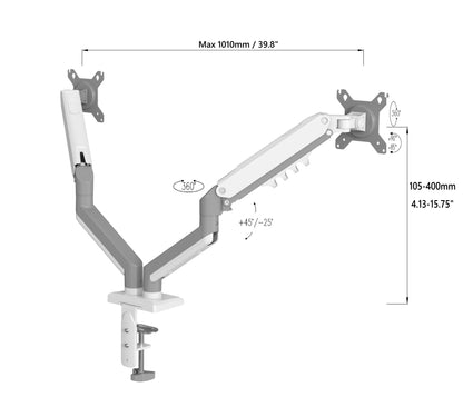 Dual Monitor Mount Height Adjustable Gas Spring Arm for 15” - 32" Screen