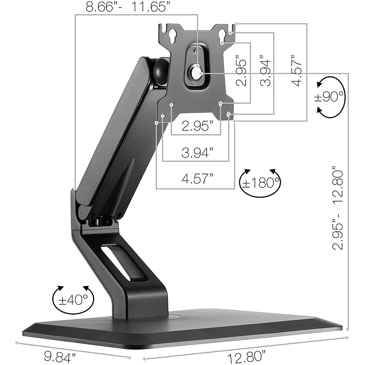 Uplite Ergonomic Free Standing Touch Screen Monitor Stand Fully Adjustable Gas | with base for 1 Screen up to 32"