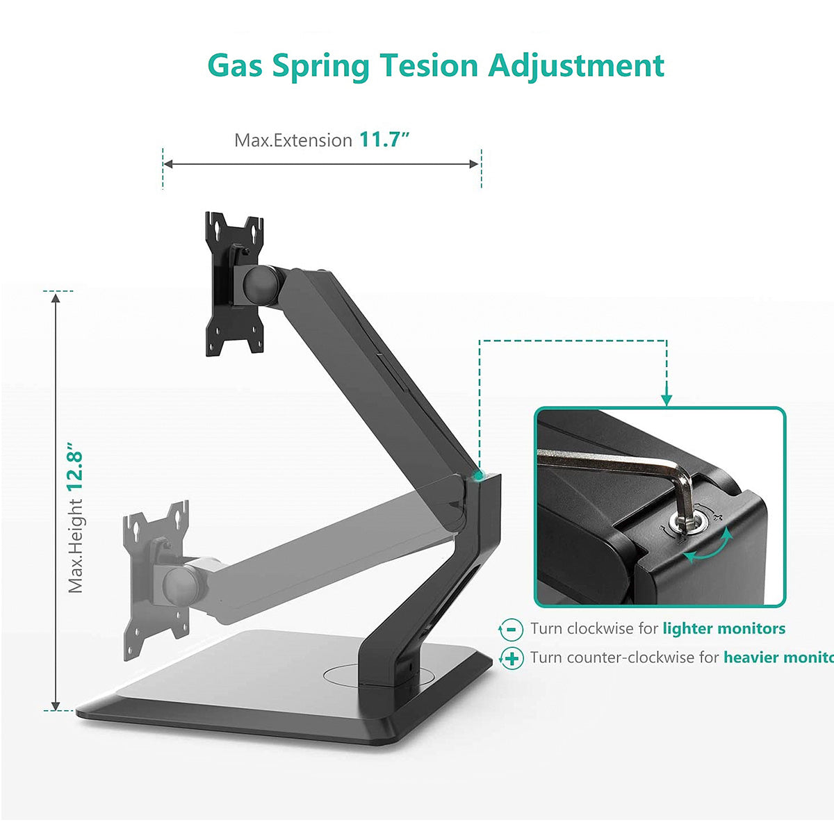 Uplite Ergonomic Free Standing Touch Screen Monitor Stand Fully Adjustable Gas | with base for 1 Screen up to 32"