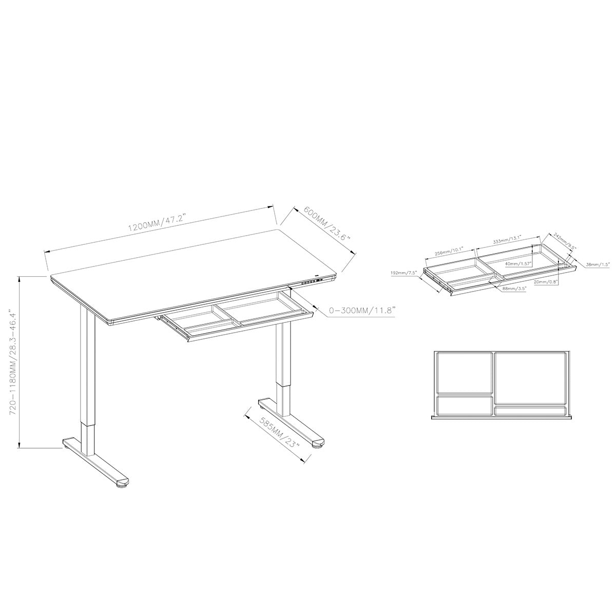Uplite Glass Electric Height Adjustable Desk 48" x 24" – Glass Top – White