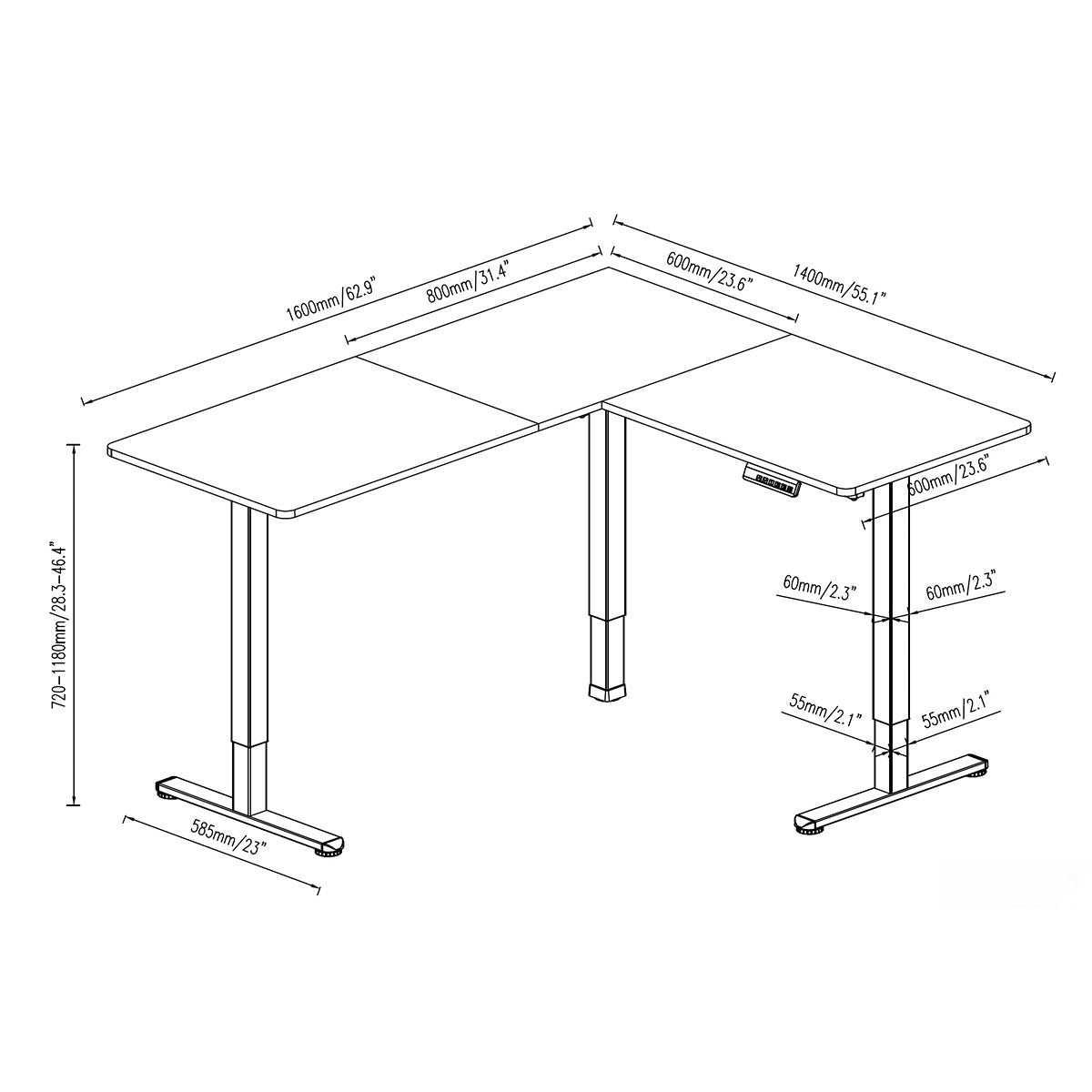 Uplite L Shape Dual Motorized Height Adjustable Stand Up Desk
