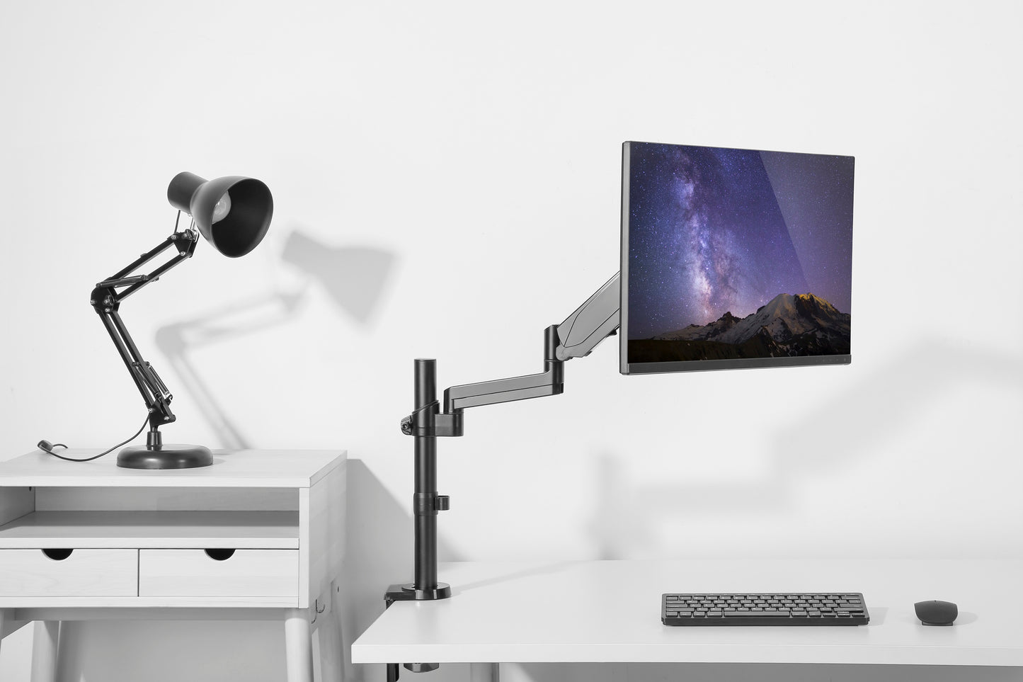 Single Monitor Mount Arm Pole Height Adjustable Stand for One Screen 17" - 32"