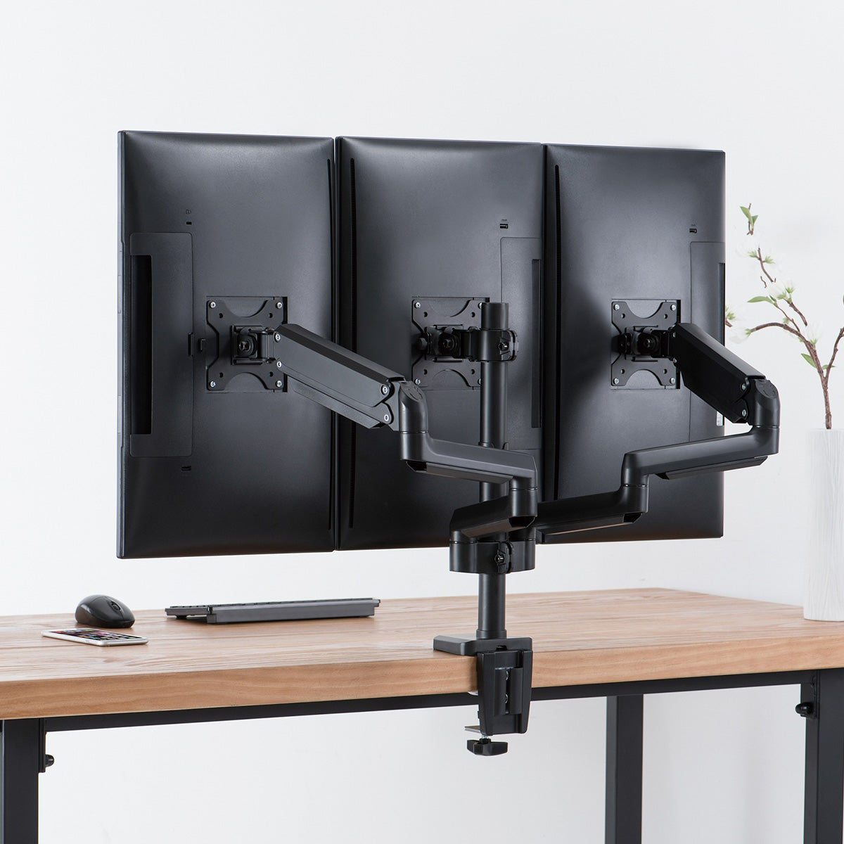 Triple Monitor Mount Arm Pole Height Adjustable Stand for Three Screens 17" - 27"