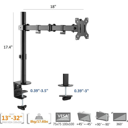 Single LCD Monitor Desk Mount Stand Fully Adjustable up to 32"