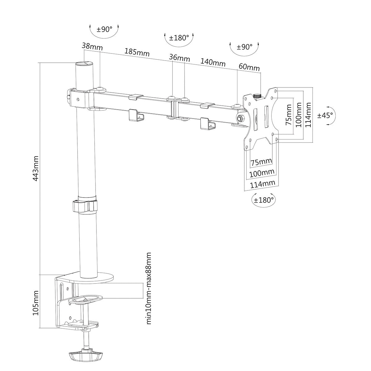 Single LCD Monitor Desk Mount Stand Fully Adjustable up to 32"