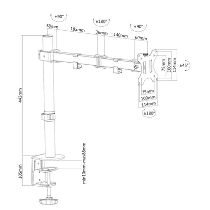 Single LCD Monitor Desk Mount Stand Fully Adjustable up to 32"