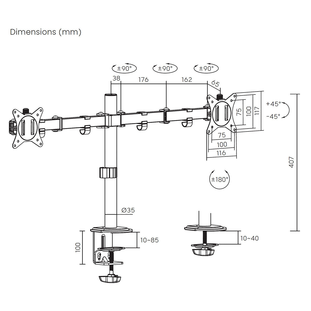 Dual LCD Monitor Desk Mount Stand – Fully Adjustable for 2 Screens up to 32"