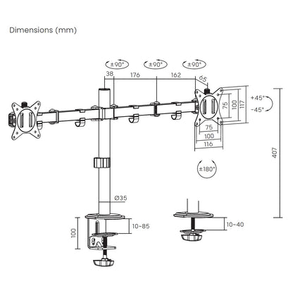 Dual LCD Monitor Desk Mount Stand – Fully Adjustable for 2 Screens up to 32"