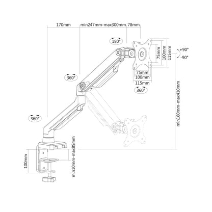 Mechanical Spring Fully Adjustable LCD Monitor Desk Mount Stand up to 32" - 32M