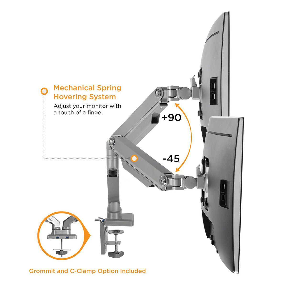 Dual Mechanical Spring Fully Adjustable LCD Monitor Desk Mount Stand up to 32"