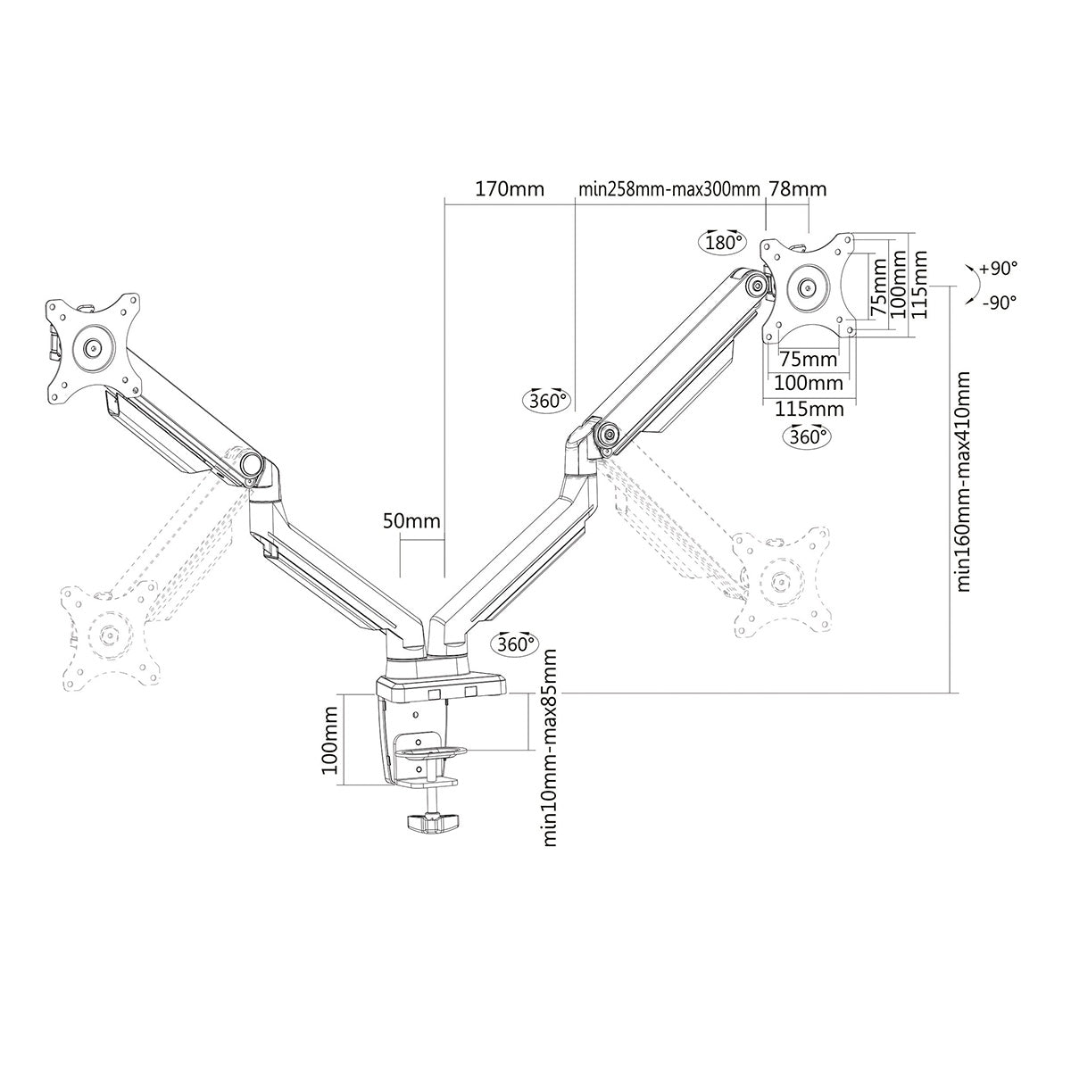 Dual Mechanical Spring Fully Adjustable LCD Monitor Desk Mount Stand up to 32"