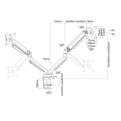 Dual Mechanical Spring Fully Adjustable LCD Monitor Desk Mount Stand up to 32"