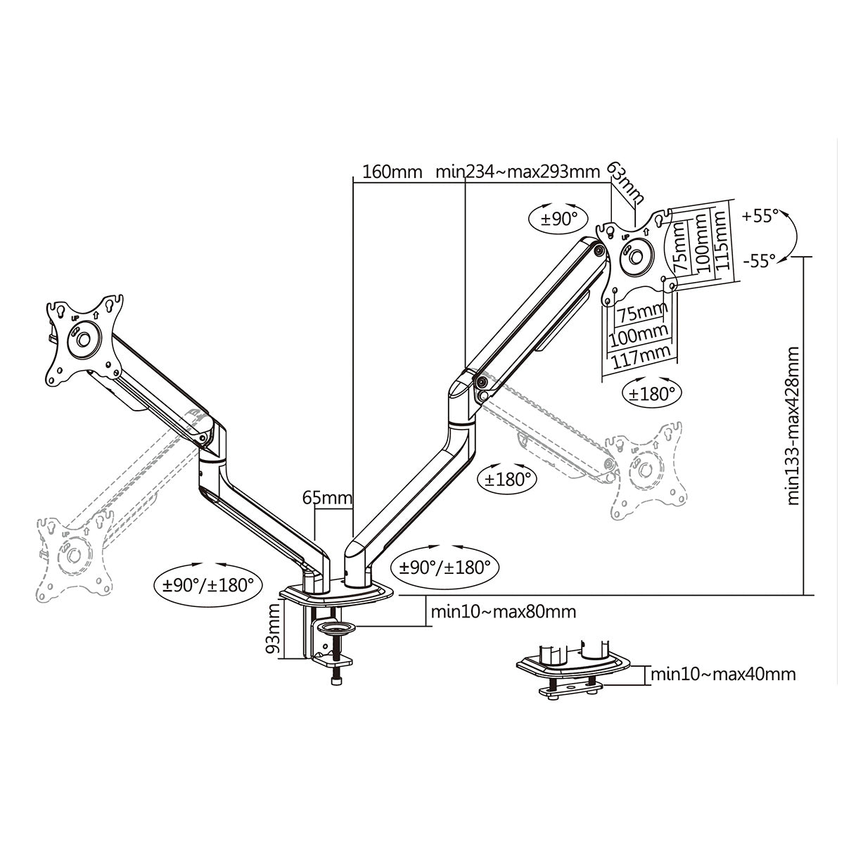 Uplite Dual Spring-Assisted LCD Monitor Arm Articulating Arm for 2 Screens up to 32"