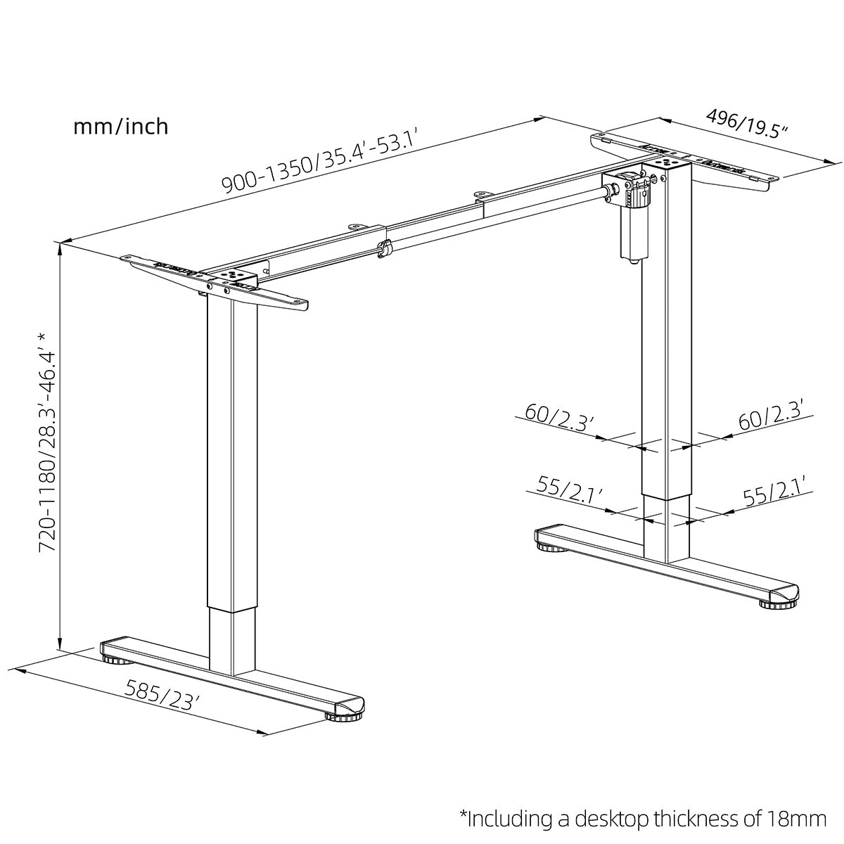 Uplite Ergonomic Electric Height & Width Adjustable Stand Up Table Frame (Frame Only)