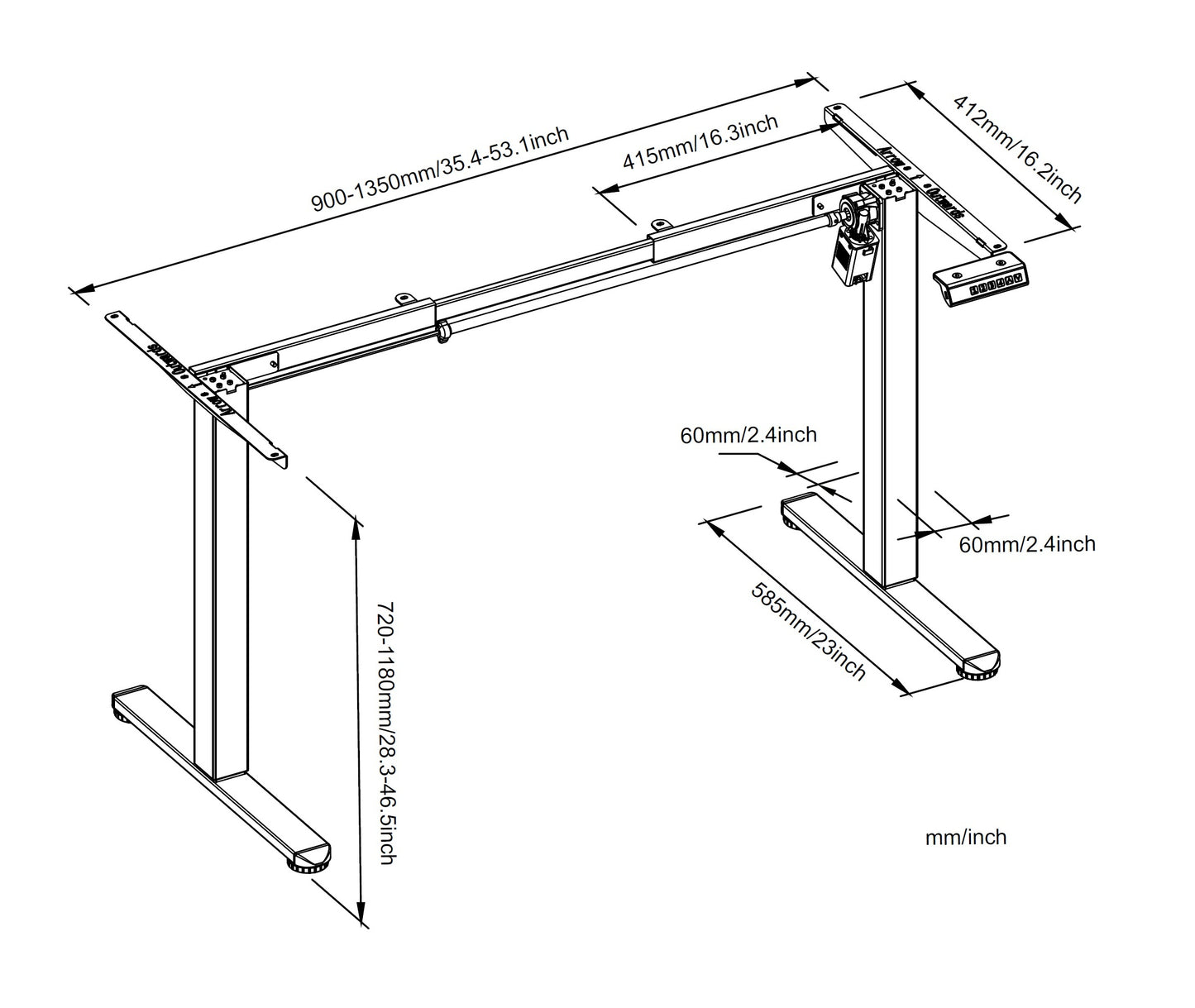 Ergonomic Electric Height & Width Adjustable Standing Desk Frame (Frame Only)