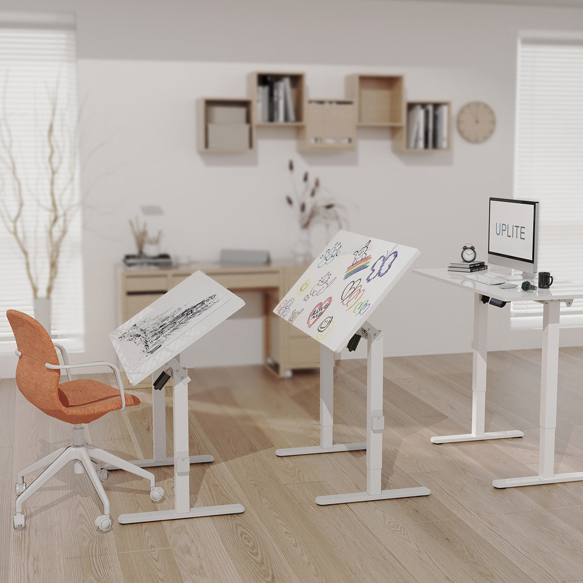 Uplite Mobile Electric Height Adjustable Standing Desk with Tilting Whiteboard