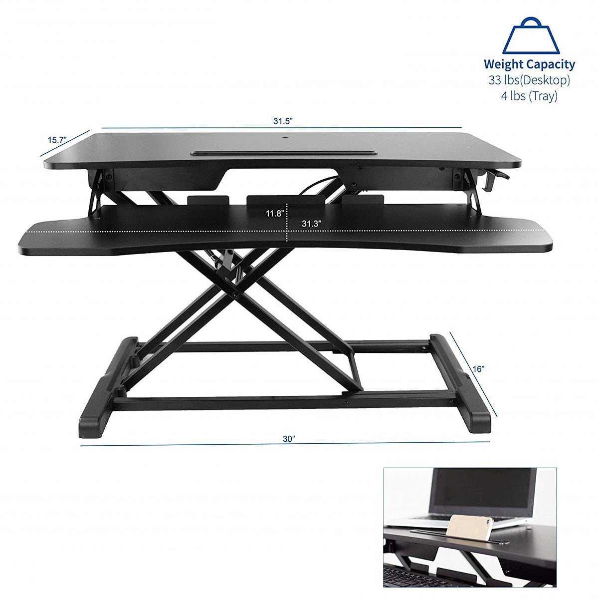 Height Adjustable Desktop Desk Sit Stand Workstation