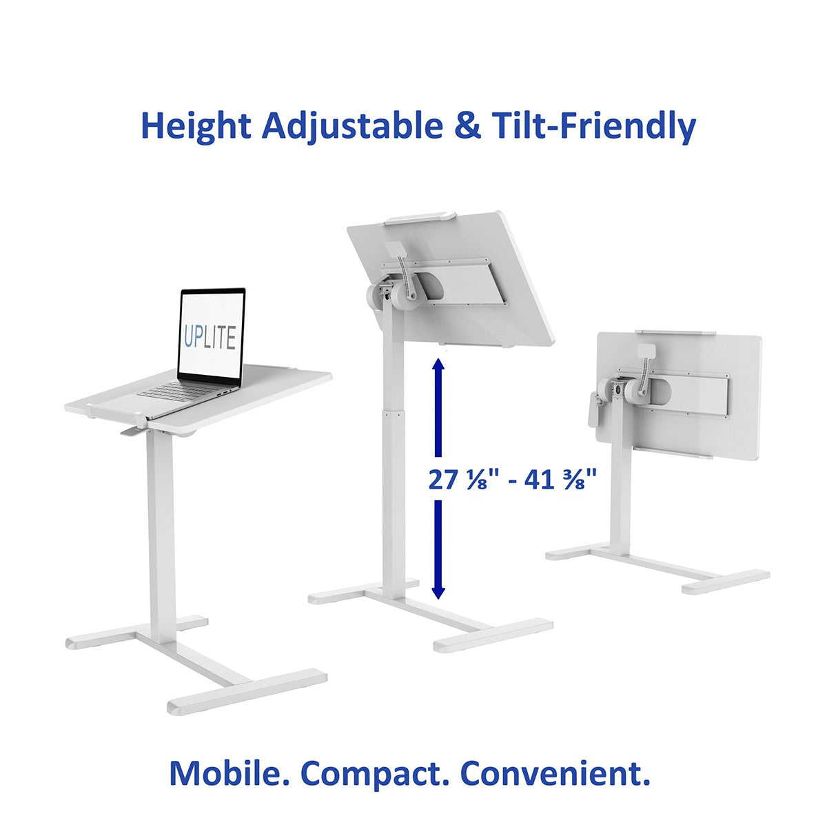 Uplite Height Adjustable Mobile Desk – Sit-Stand Tilting Overbed & Sofa Side Table with Wheels