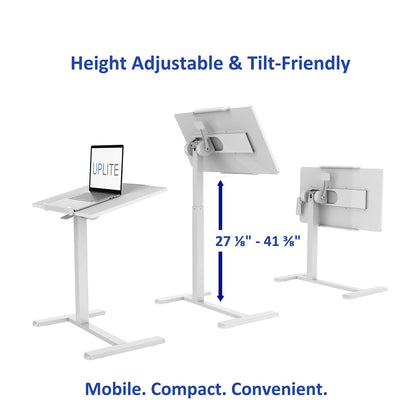Uplite Height Adjustable Mobile Desk – Sit-Stand Tilting Overbed & Sofa Side Table with Wheels