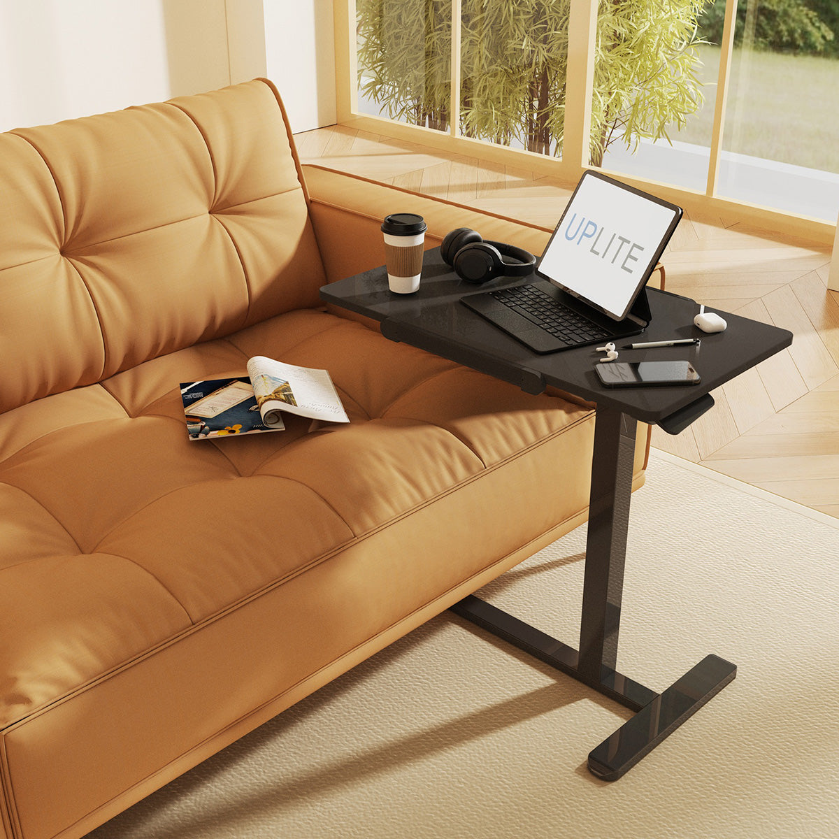 Uplite Height Adjustable Mobile Desk – Sit-Stand Tilting Overbed & Sofa Side Table with Wheels